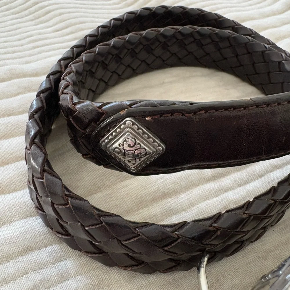 Brighton Brown Leather Woven Belt Silver Detail Women’s M/L‎ 32